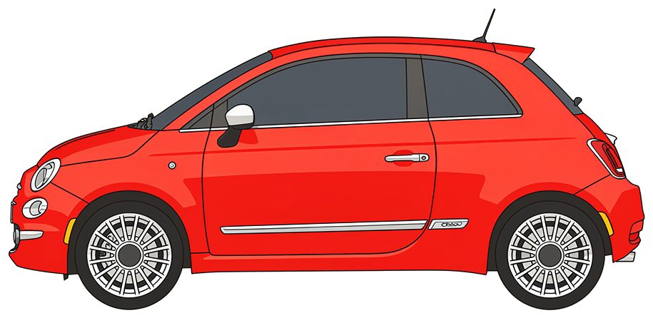 Fifi, a red Fiat 500, drawn in profile